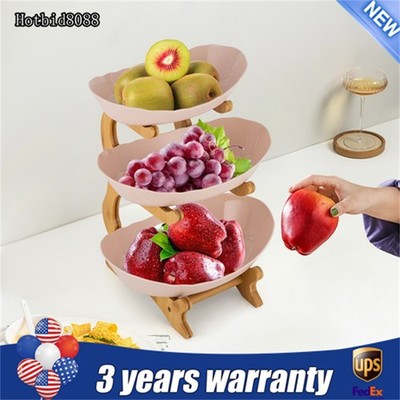 3-Tier Kitchen Fruit Tray kitchen Vegetable Fruit Basket Bowl w/ Wood Shelf