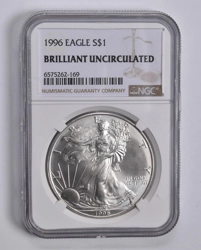 1996 American Silver Eagle $1 BU Brilliant Uncirculated NGC Brown Label *2429