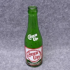 Cheer Up Cincinatti OH 7oz Green Glass Pop Soda Bottle Pyroglaze Vintage 1940s