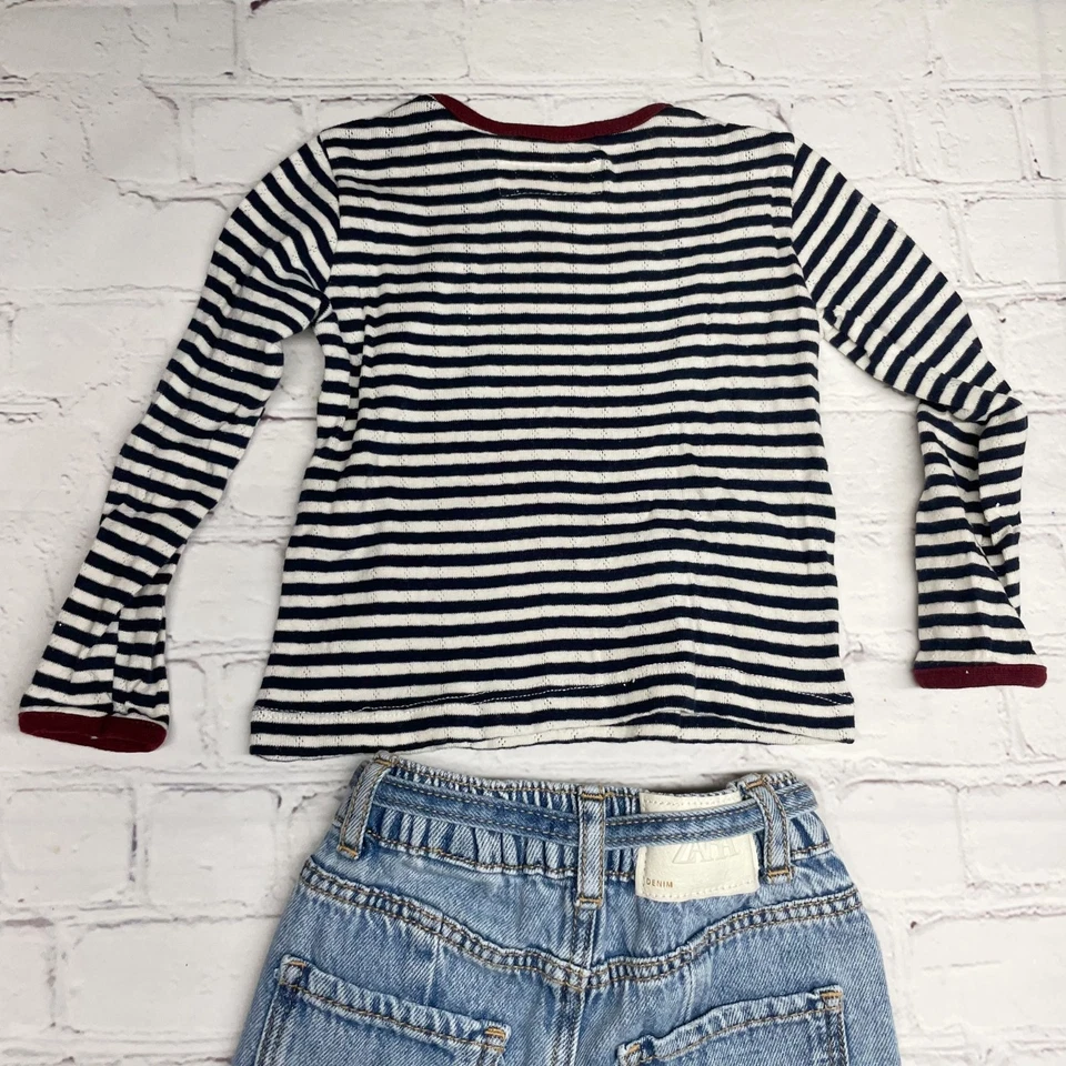 Zara 12-18 month Girls Pointelle Knit Long Sleeve Top + NWT Retro Jeans Bundle - Image 4 of 4