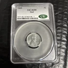 1943 1C Lincoln Steel Wheat Cent CAC Graded AU 58 in New Holder