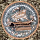 Bonis Pottery Greece Hand Painted Ceramic Engraved Viking Ship Plate 1970's 8.5” — photo 1