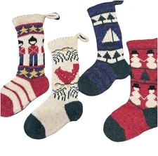 4 VTG Christmas Cove Designs HandKnit Wool Mini Stockings Cardinal Boat Snowman