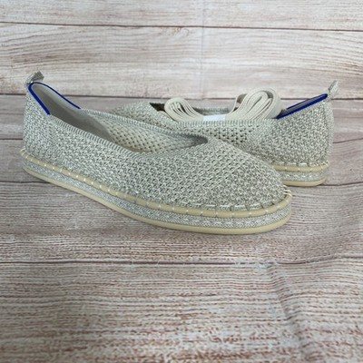 ROTHYS The Ballet Flat Espadrille Knit Diamond Metallic Ivory Shoes Sz 9