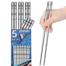 Stainless Steel Chopsticks - 5 Pairs Reusable 10.12*4.02*0.31 inches, Silver 