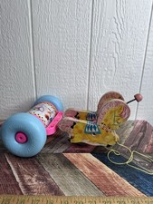 Vintage Fisher Price Wooden Horses with Musical Wheel 1962 Pull Toy Pink  Blue