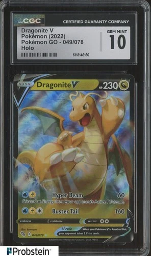 2022 Pokemon GO 049/078 Dragonite V Holo CGC 10 GEM MINT