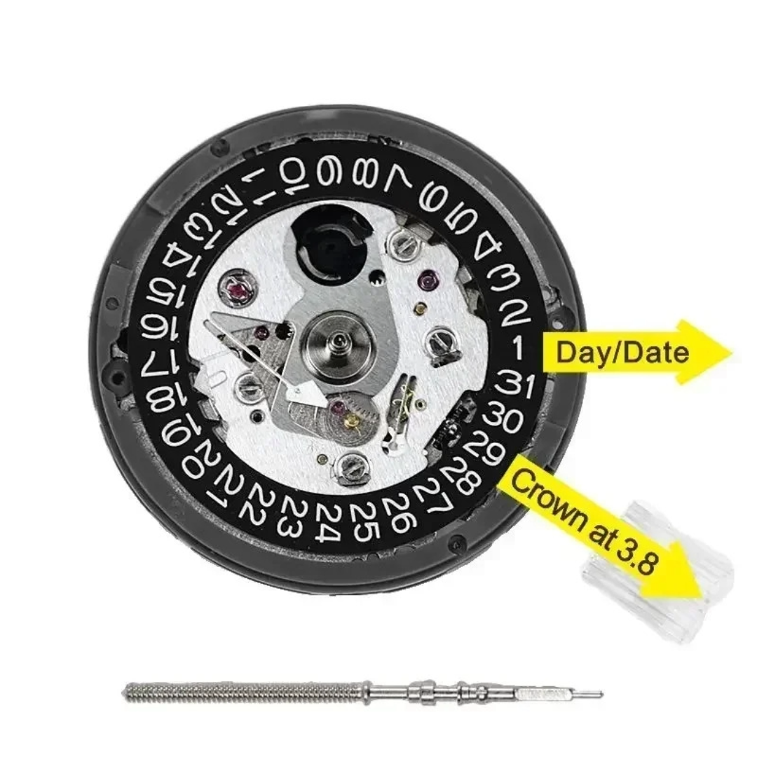 Seiko (SII) NH35 NH35A Automatic Watch Movement Date at 3.8 w/ Black Date Disc