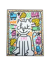 MR.HOPE  - TOILE - STREET ART - OEUVRE UNIQUE  - ART  - LOVE -  Chat