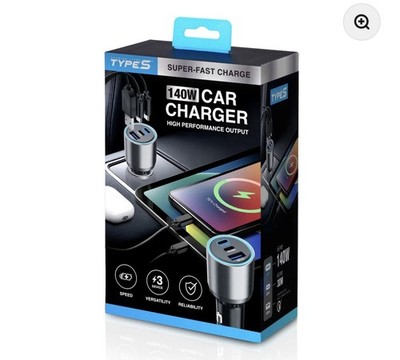 TYPES 140W Super-Fast Car Charger USB-C Multi-Port High-Speed Factory Sealed NWT