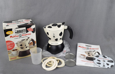 BIALETTI Mukka Express 2-Cup Cappuccino Maker Set Cow Print Made in Italy