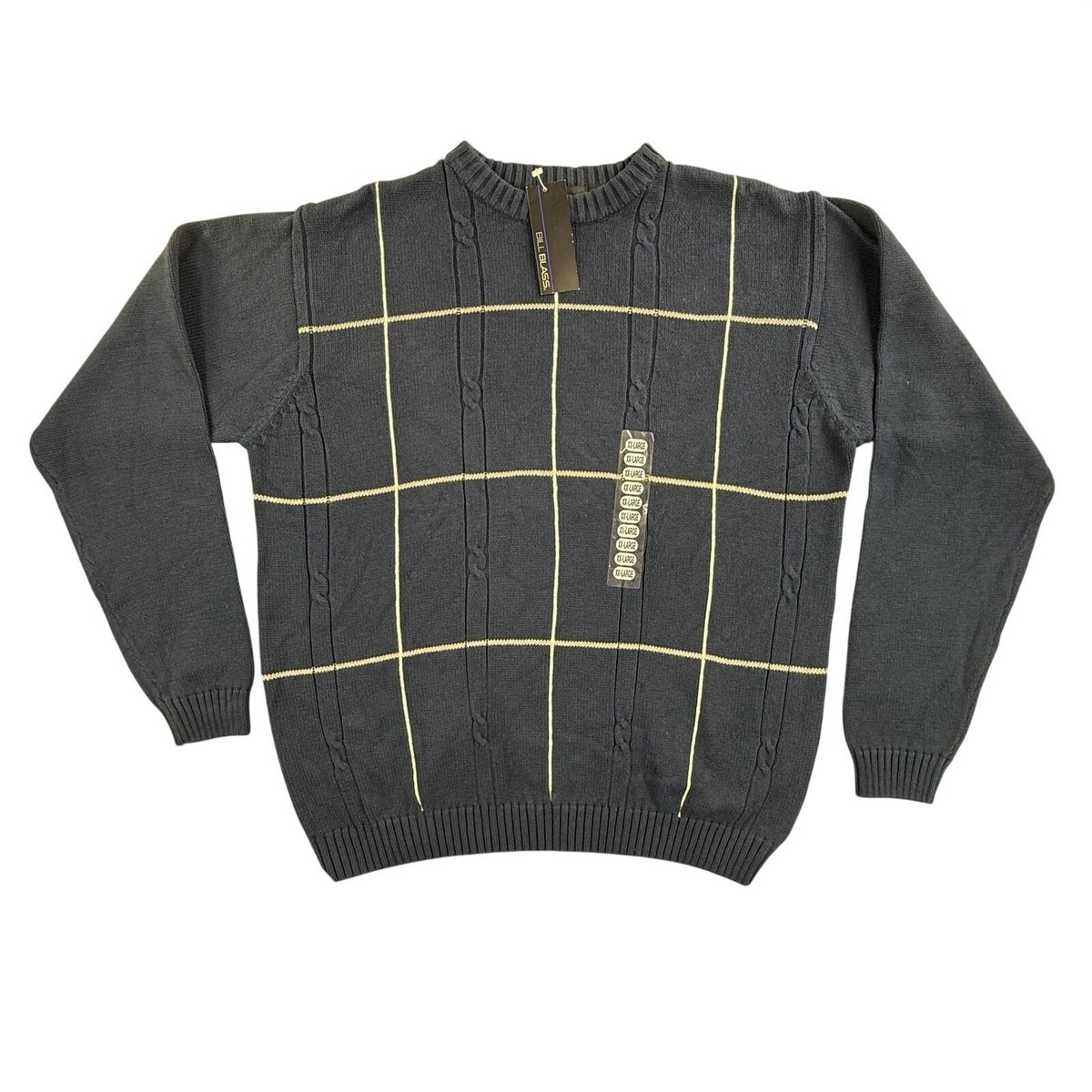Vintage Bill Blass Sweater Mens 2XL Blue Crewneck Cotton Cable 