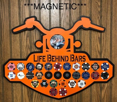 Poker Chip Life Behind Bars Magnetic Display Fits 30 Harley-Davidson Style Chips