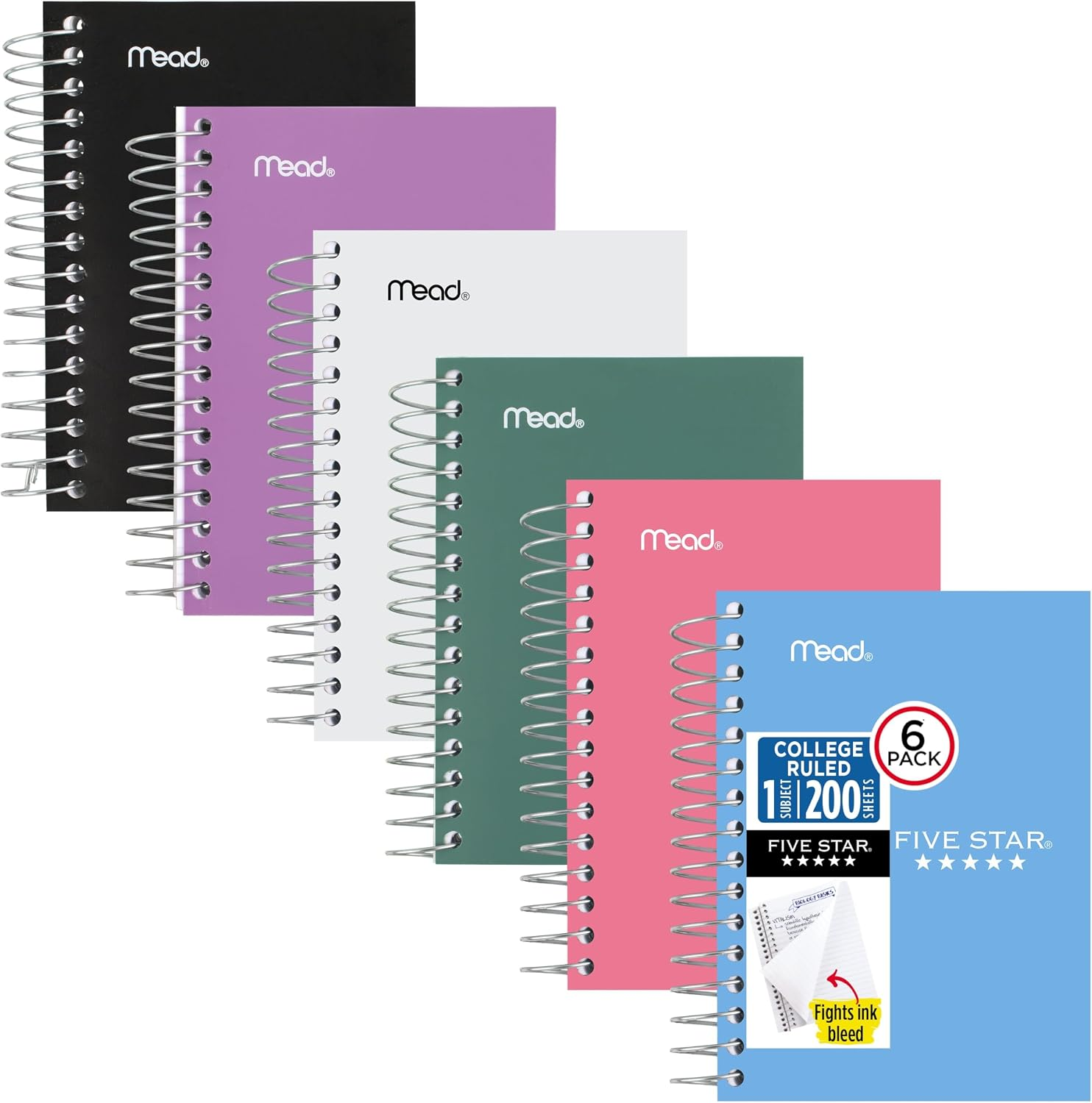 Note Books Ruled Paper Spiral Notebook, 6 Pack, College Ruled Paper, Fat Lil' Pocket Notebooks ...
