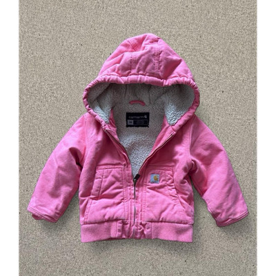 Carhartt Pink Hooded Sherpa Lined Jacket Full Zip Baby 12M Pockets