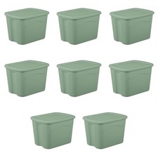Sterilite 18 Gallon Plastic Storage Bin with Snap-on Lid, Green, 8 Count
