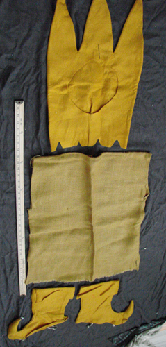 Disfraz de gnomo bufón elfo vintage capucha sombrero cubierta zapato túnica M fieltro amarillo arpillera - Imagen 1 de 12