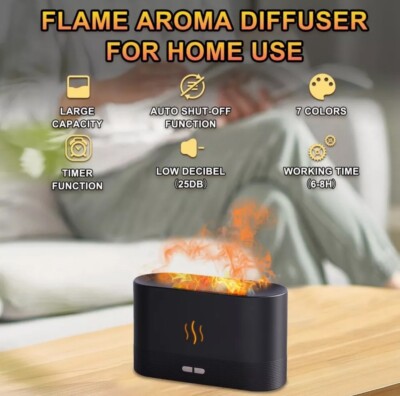 Upgrade 7 Colour Lights Aromatherapy Diffuser Flame Essential Oil Air Humidifier