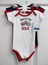 Baby Kiss 3-6 month 3PK Bodysuit "Born In The USA" Plus A Bib To Match NWT