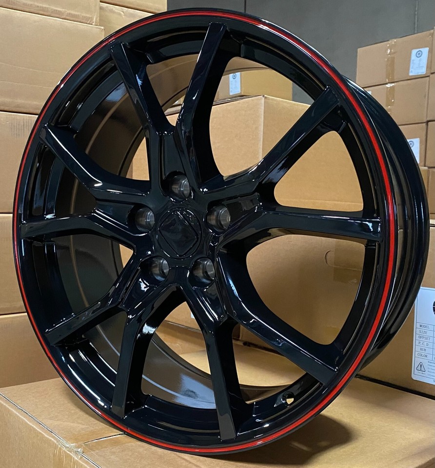 18X8 5X114.3 BLACK RED TIP RIMS WHEELS FITS HONDA CIVIC ACCORD CR-V HR ...