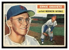 1956 TOPPS ERNIE ORAVETZ #51 ROOKIE CARD NATS GREY BACK HIGHER GRADE NO CREASES. rookie card picture