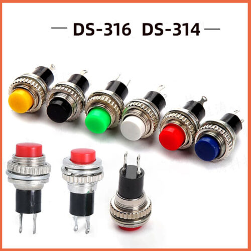 10mm Round Push Button Momentary Switch 2 Pin Black White Red Green Blue Yellow - Picture 1 of 9