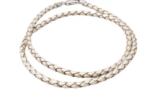 Pearl Leather Necklace Braided Cord Rhodium-Plated Sterling Silver Clasp 3MM