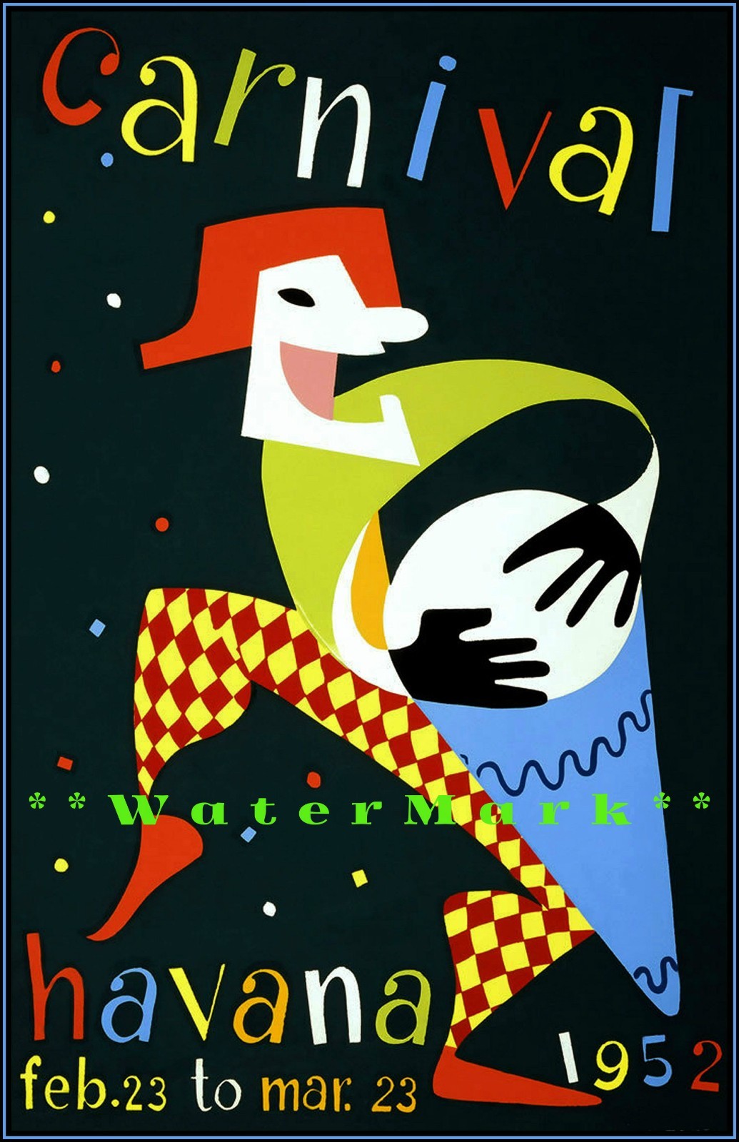 Vintage 1952 Cuba Carnival Havana Poster Travel Art Wall Decor Retro Festival Print