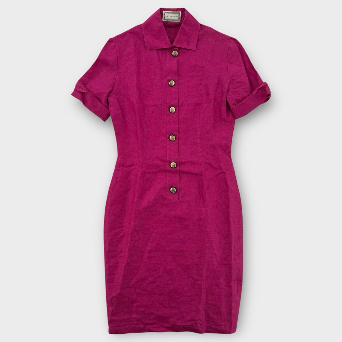 VINTAGE Gianni Versace Dress Womens 38 Linen Pink Buttons Career