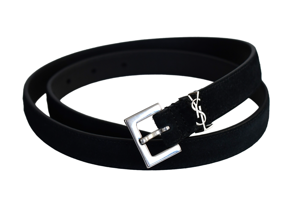 SAINT LAURENT Solid Black SUEDE YSL-LOGO CASSANDRE Women's SAINT LAURENT Solid Black SUEDE YSL-LOGO CASSANDRE Women's