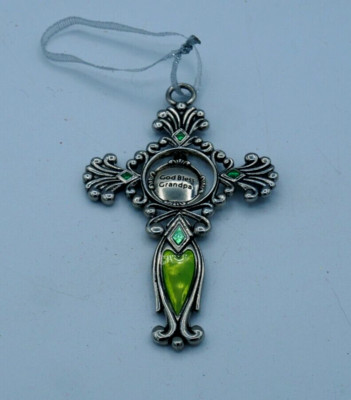 Cross with Jewels Metal 4  Christmas Ornament Religious ''GOD BLESS GRANDPA''