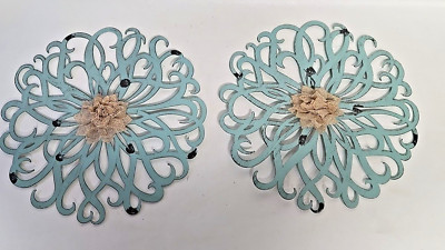 Shabby Chic Metal Wall Decor Round Blue Set of 2 12''