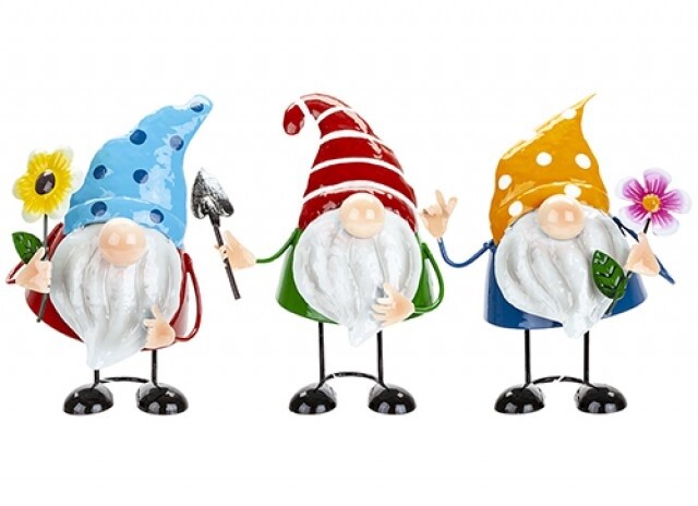 Set of 3 Wobbly Metal Novelty Garden Gonks Garden Ornaments Outdoor