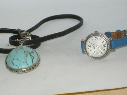 Fossil Heather Silver Dial Blue Leather Ladies Watch ES-3304 Plus Fossil Neckles - Picture 11 of 11