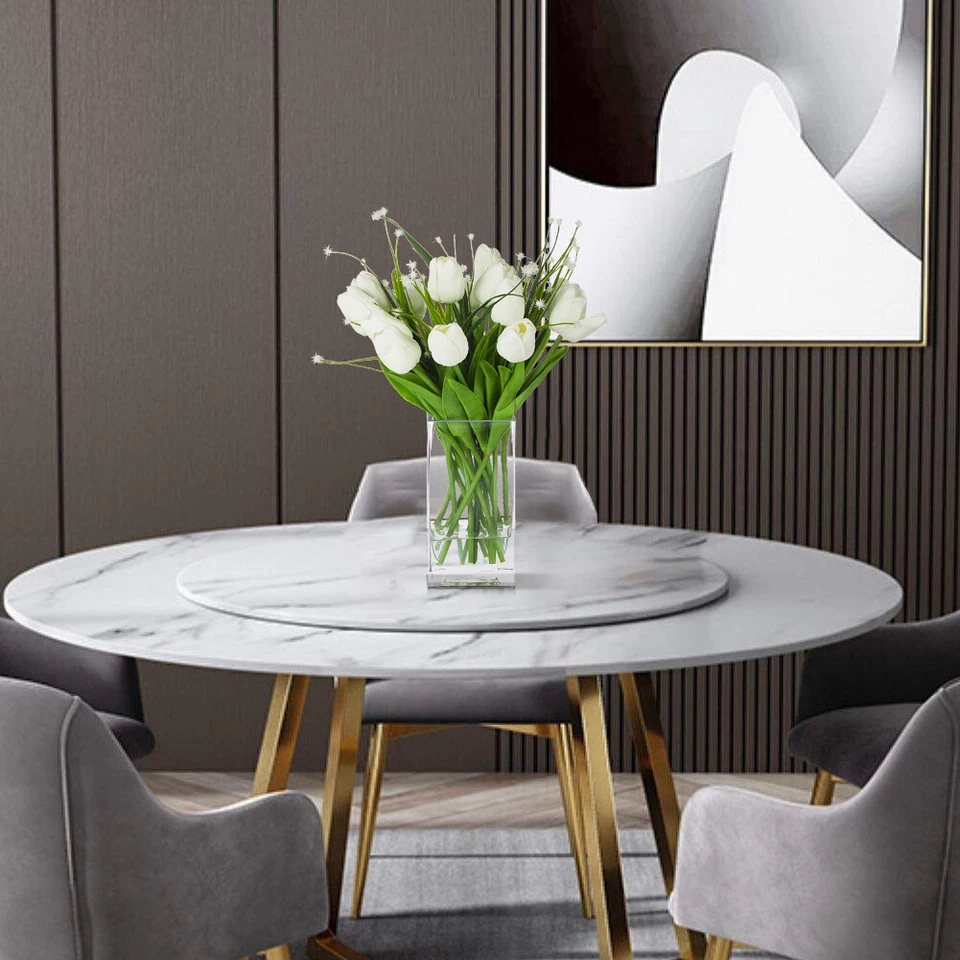 Hierba de tulipán y estrella artificial blanca de tacto real en florero de vidrio con agua sintética Foto 4 de 4