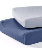 Lulumoon Muslin Changing Pad Cover Navy and Mist Blue 
