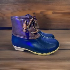 Sperry Top Sider Saltwater Kids Size 9M Duck Rain Boots Tan/Navy Blue