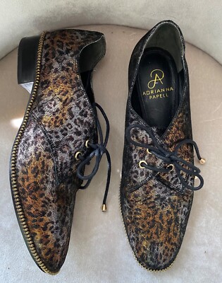 Adrianna Papell Metallic Leather Cheetah Leopard Paxton Oxford Loafers, 6.5