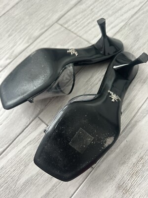 PRADA Black Logo PVC Patent Mule Sandals Heels Shoes Size 38 | eBay