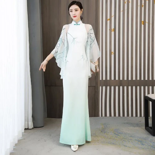 VETEMENTS Abbigliamento Banchetto Tradizionale Eegant Donna Verde Stile Cinese Cheongsam Ao Dai