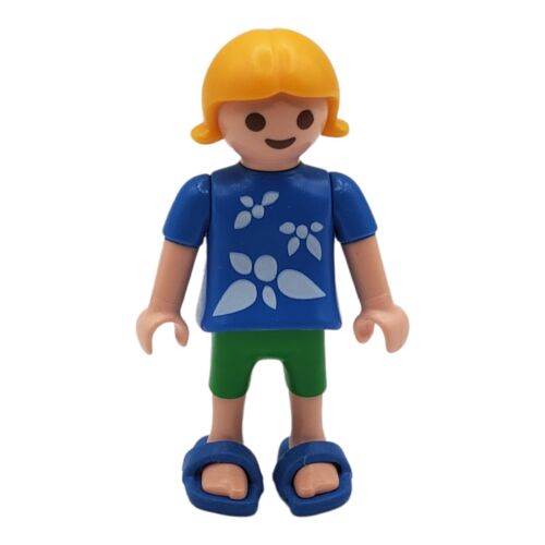 Playmobil Girl Child With Blue Shirt Green Pants Blue Shoes Dollhouse Summer  - Picture 1 of 2