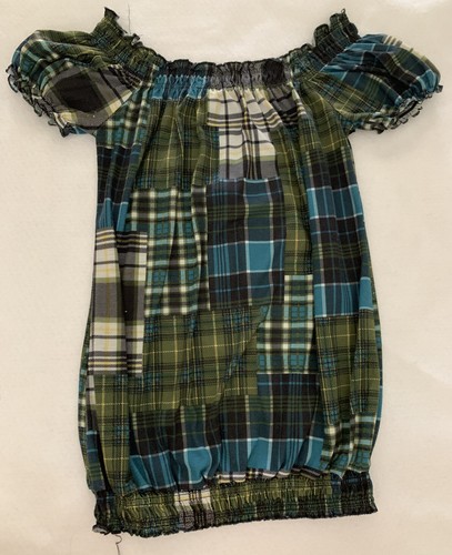 EUC Weavers Green Plaid wide-neck peasant blouse, size M - Picture 3 of 9
