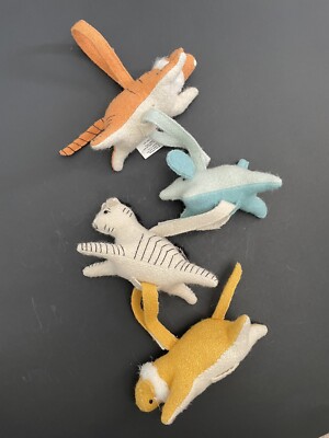 5'' LAND OF NOD Baby Crib Mobile Rattle Toy Décor Set Of 4 Zoo Animals