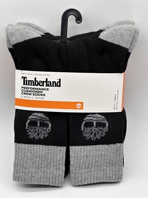 NEW 5 PAIR PACK MENS TIMBERLAND PERFORMANCE CUSHIONED COTTON CREW SOCKS 9-12 BLK