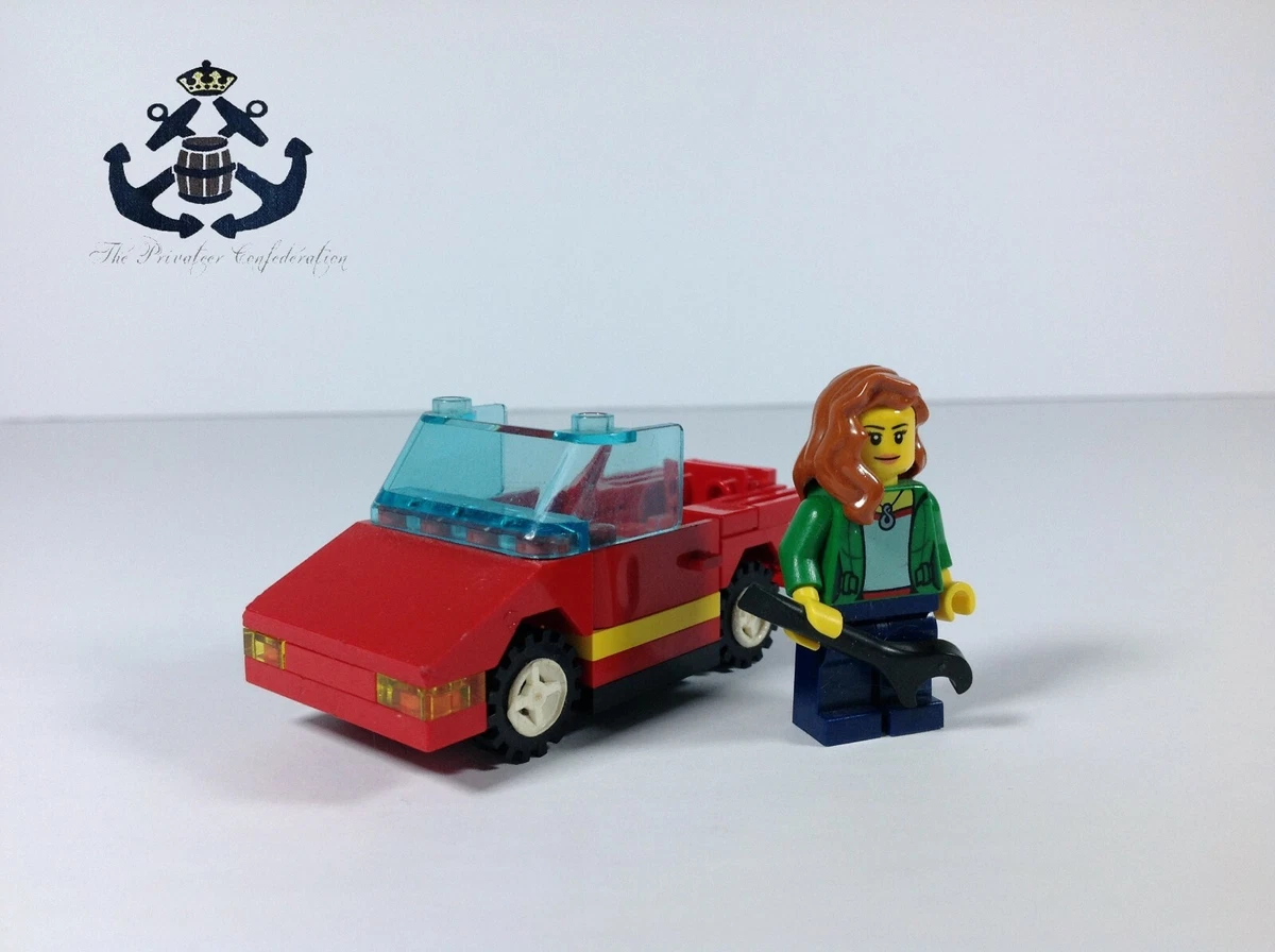Lego City Minifigure Mechanic w Wrench Red Sedan Convertible