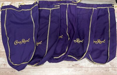 Set of 5 Crown Royal Canadian Whiskey Purple Bags with Tie
