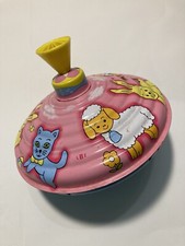 Vintage LBZ Pink Spinning Top Tin Litho Toy w/ Animals - Works
