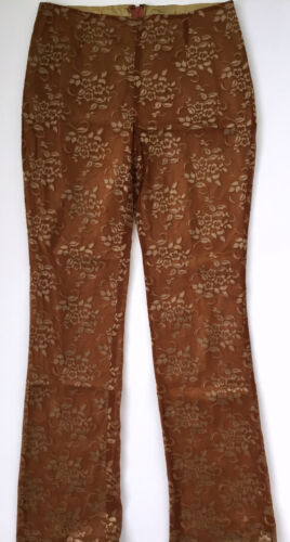 NWT FREE PEOPLE LT Spice Burnt Orange Gold Floral Boho Flare Metallic Pants Sz 5 - Picture 1 of 10