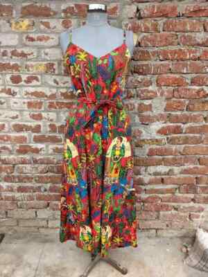 Indian Red Frida Kahlo Strap Dress Cotton Dress Women's Cotton Summer Dress US