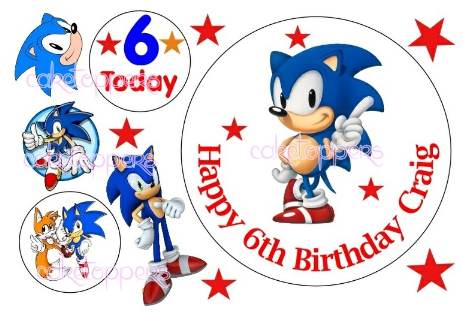 SONIC INSPIRED NAME AND NUMBER PERSONALISED CAKE EDIBLE ICING TOPPER